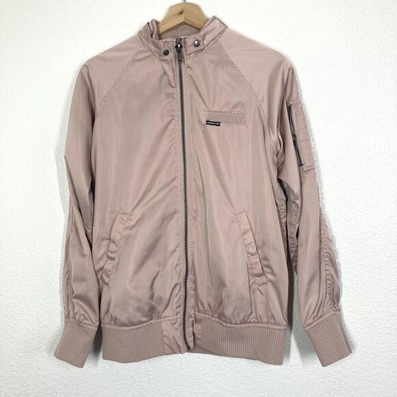 Members Only Jacket Mens Small Pink Iconic Racer Bomber Zip Pocket Polyester - Picture 1 of 16